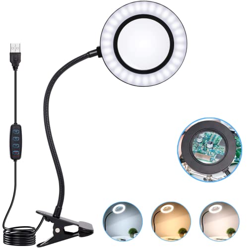 6X Lupenlampe mit Metallklemme - Extra große 4,1-Zoll-Linse Leuchten 3 Farbmodi, am besten für Leiterplatten, Reparaturen, Basteln, Lesen, Nähen, Kunstwerke