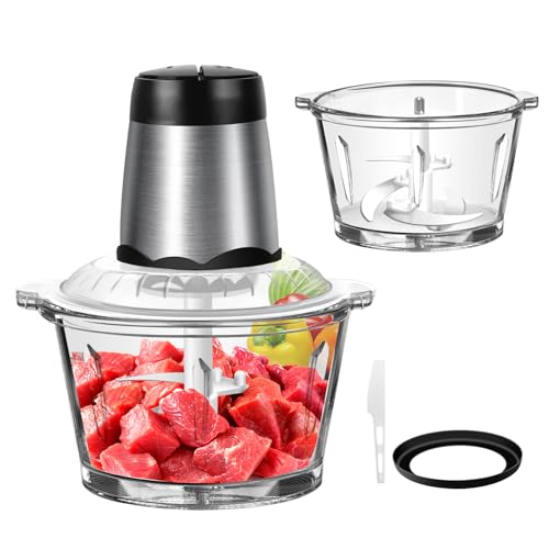 VickyHome Food Processor Zerkleinerer Küche Elektrisch mit 2L Glasbehälter, Multizerkleinerer Elektrisch Zwiebel Zerkleinerer, 300W, 2 Geschwindigkeitsstufen für Zerkleinern, Schneiden Und Hacken