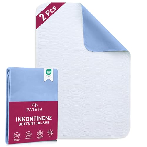 Pataya Inkontinenzunterlage waschbar - 2er -75x90 - wasserdichte Matratzenschutz Matratzenauflage nässeschutz Bett Inkontinenzauflage Bettunterlage (75x90 cm 2er)