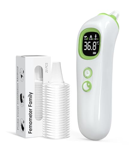 Fieberthermometer Ohr mit vorgewärmter Sonde, verstellbarer Komfort-Spitze, Alters-Temperaturführung, Nachtlicht & Speicher - Baby & Erwachsene