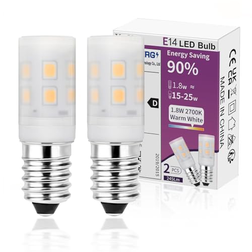 YzzYzz Kühlschranklampe E14 LED - 1.8W Warmweiß 2700K 245LM Glühbirne für Kühlschrank Nähmaschine, 2er Set