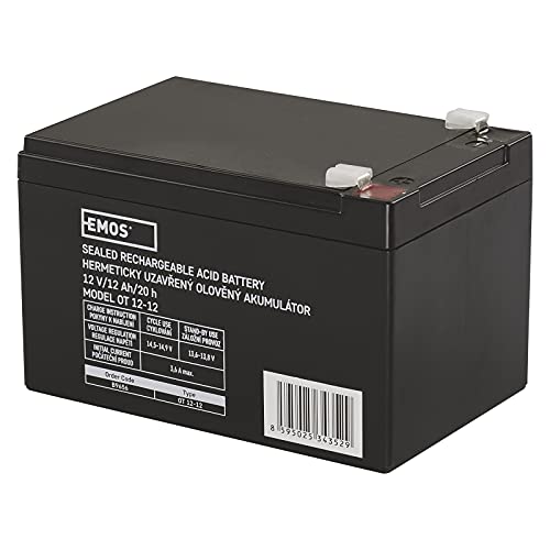 EMOS Wartungsfreier Bleiakku/Bleiakkumulator für Gefahrmeldeanlagen, Brandmeldetechnik, USV, Aufzüge, 12V, 12 Ah