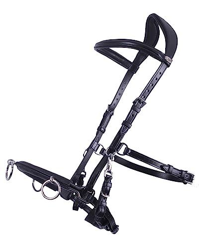 NETPROSHOP Leder Kappzaum Longierhilfe für Bodenarbeit Schwarz Größe Pony Cob Full XFull, Groesse:Cob, Farbe:Schwarz
