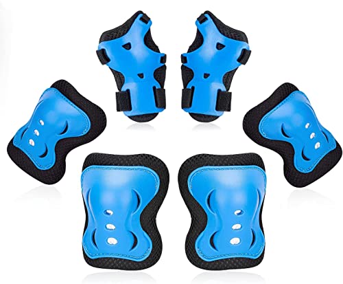 Kindersport Schutzausrüstung Set, 3-in-1-Knieschoner | Ellbogenschützer | Handgelenkschutz für 6-16 Jahre Kinder, Schonerset für Anfänger im Reiten Skating Rollerblading Inlineskating Roller (Blau)