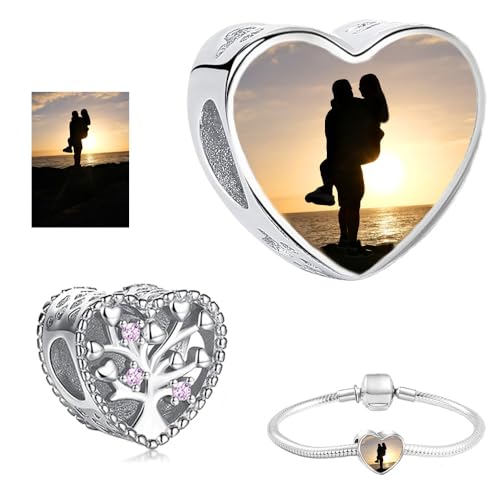 2Burned Baum des Lebens Silber 925 Personalisierter Schmuck Foto-Charm – Kompatibel mit Europäisches-Armbändern Liebe Herz Personalisiertes Geschenk – Fügen Sie Ihr Bild hinzu