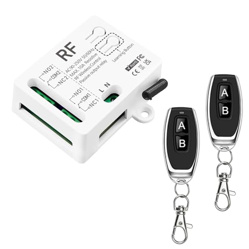 Tedeligo 433MHz RF Funk Fernbedienung Schalter Mit 2 Sendern AC 220V 230V 240V 10A 2 Kanal Relaisempfanger Fur Elektrischen Vorhang Garagentor Motor Licht Rollläden