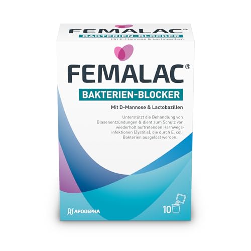 Bakterien-Blocker zur unterstützenden Behandlung und Prävention von Blasenentzündungen: FEMALAC Bakterien-Blocker – Duo-Aktiv-Formel mit Mannose und Lactobazillen, Trinkpulver, 10 Stück