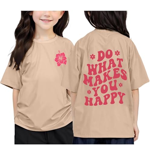 2025 Mädchen Jungen T-Shirt Kurzarm Casual Loose Fit Laufen Niedliches Grafik-T-Shirt mit Rundhalsausschnitt Touristenanzug, kaki, 8-9 Jahre