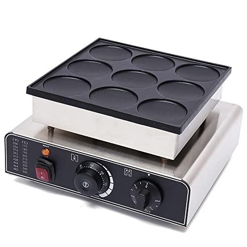 sulckcys 900W Elektrische Pfannkuchen Maker Maschine 9 Löcher Holländischer Pfannkuchenmacher Kommerzielles Dutch Pancake Baker Maker Bügeleisen Maschine