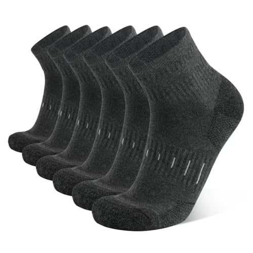 Socken Herren Quarter Sportsocken 43-46 39-42 Baumwolle Laufsocken mit Frotteesohle Halbhoch Socken Atmungsaktive Arbeitssocken (DE/NL/SE/PL, Numerisch, 39, 42, Regular, Regular, Dunkelgraue 6-Paare)