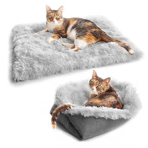 Xiuyer Katzendecke Selbstwärmend, Selbstheizende Katzendecke, Selbstwärmende Katzendecke, 2 in 1 Katzenbett Haustierbett Katzensofa, Waschbare Wärmedecke Katze, Flauschig und Weich, 61x51cm