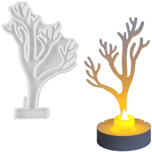 ALEFBET Silikonform Kerzenhalter, Silikon Gießform Kerzenhalter, Silikonformen Gießformen Kerzenhalter, Gipsformen zum Gießen（Einsatz - Verdorrter Baum）