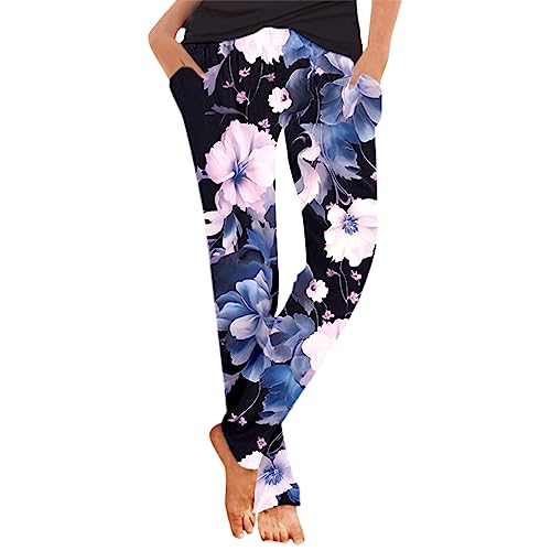 Generisch Damen Jogginghose Damen Sommer-Haremshose, Schlupfhose, Boho-Strandhose, leichte, lässige, lockere Hose mit Taschen Lässige Outdoorhose Damen Sommer Hell (Purple, XXL)