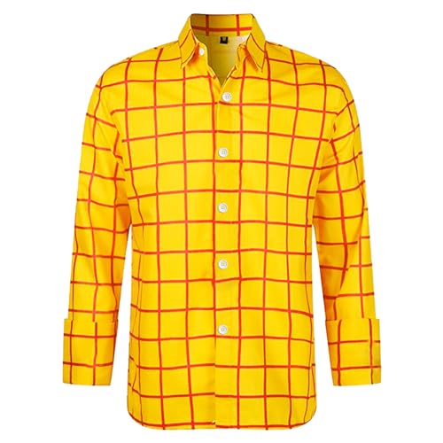Faonkeew Kariertes Hemd Herren 3D Kariert Bedruckte Herrenhemden Freizeithemd Revers Button Down Slim Fit Tops Casual Western Karneval Fasching Shirt Faschingshemd Karohemd