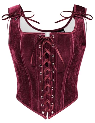 SCARLET DARKNESS Damen Ren Faire Brust Shapewear Viktorianische mit Reißverschluss Korsett Rotwein 46