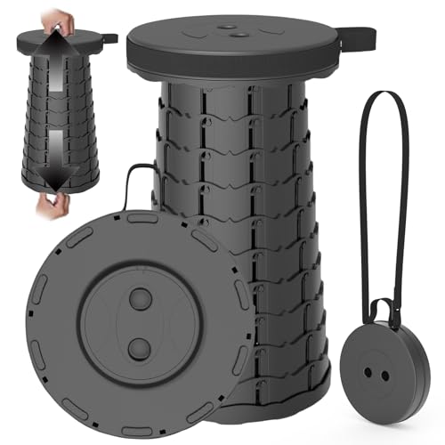 PLOGGING Zusammenklappbarer Hocker,Tragbarer Klapphocker, Teleskophocker Faltbar Campinghocker für Outdoor Camping Angeln BBQ Drinnen Küche, Belastung 200kg mit Karabiner