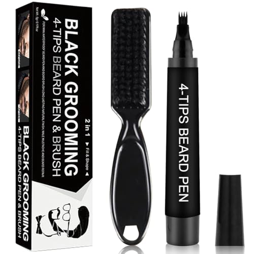 Beard Filler Pencil,Beard Filling Pen Kit,Bartfüllerstift mit Bartbürste,Effektive Verbessern Gesichtshaar Bartstift für Schnurrbart & Augenbrauen,mit1 Bartbürste (Schwarz)