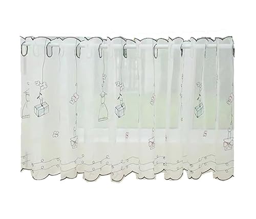 Vorhänge, Volant-Vorhänge*, durchsichtiger Volant-Vorhang, Stickerei-Café-Volant, durchsichtiger kurzer Vorhang, kleine Fensterbehandlung, kleine Vorhänge, weiß, B x H 110 x 42 cm (Farbe: Weiß, Größe: