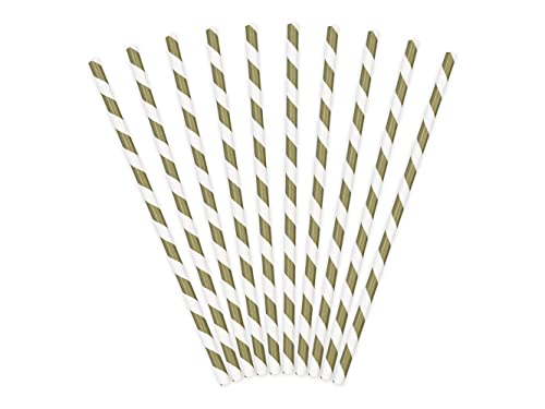Papierstrohhalme 10er Set 19cm Trinkhalme Einweg Cocktail Strohhalme Getränke Deko Partyzubehör/PartyDeco SPP1-019 - Papierstrohhalme - gold/weiß gestreift - 19,5cm (1 VPE / 10 Stk.)