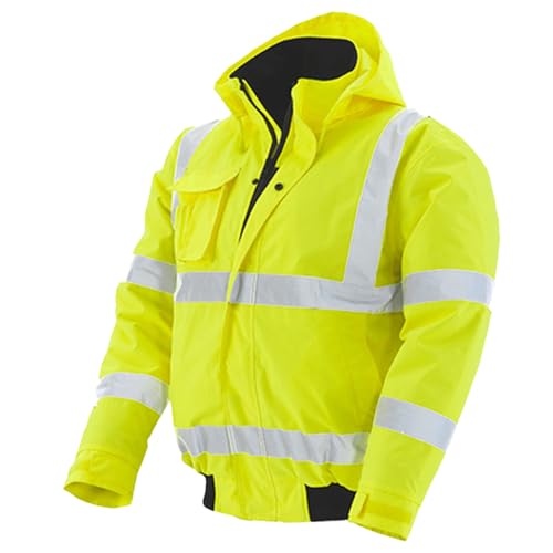 PKA Warnschutz Pilotenjacke für die Arbeit - Wasserdichte & Winddichte Arbeitsjacke in Gelb Größe L