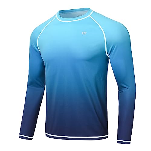 Huayuzh Rashguard UV Shirt Herren Langarmshirt Schwimm Tshirt Schnelltrocknend Atmungsaktiv Surfen Angeln Wandern Top Verlaufsfarbe Blau 2XL