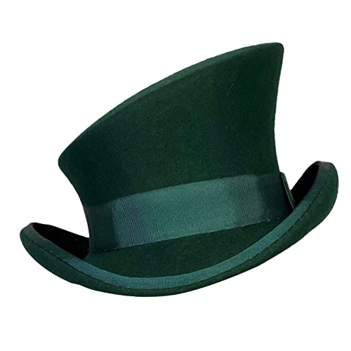 Asymmetrischer Zylinder, Wollhut, Damen, Herren, Unisex, Steam Punk, Hut, modischer Schleife, dekorativer Hut, Wollhut mit Ohren, grün, Einheitsgröße