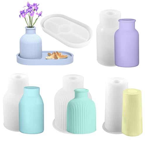 YeahBoom 5 Stück Vase Silikonform,4 Vase+1 Paletten,DIY Vases Resin Formen,Vase Gießformen,Blumenvase Silikonformen,Handgefertigte Silikonform,Epoxidharz Formen Moulds,Zur Herstellung von Vasen