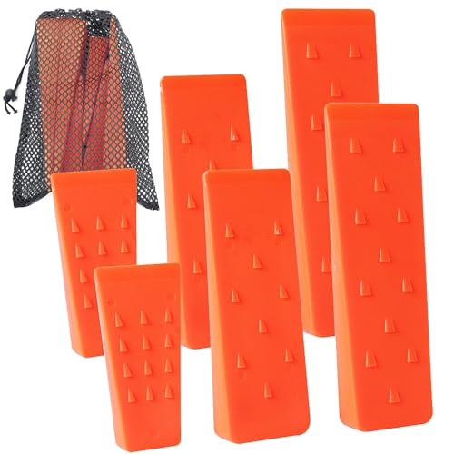 6 Stück Baum-Fällkeile mit Spikes für sicheres Baumschneiden - je 2 25,4 cm, 20,3 cm und 14 Keile Aufbewahrungstasche; Fällhunde zum Führen von Bäumen stabilisieren sicher am Boden Holzscheite Faller