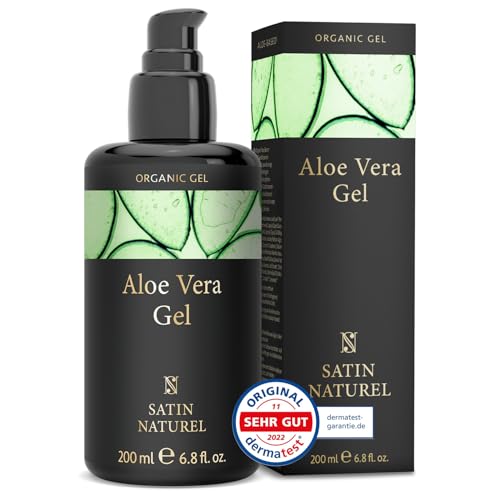 Satin Naturel Aloe Vera Gel 100% Vegan - Das Beste der Aloe Vera Pflanze - Natürliche After Sun Pflege 200ml - Bei Sonnenbrand & als Feuchtigkeitscreme - Skincare - Naturkosmetik