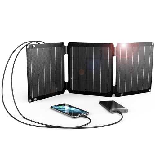 21W Tragbares Solarladegerät, BigBlue Faltbar Solarpanel (5V/4,2A Max.) mit USB-A und USB-C, IP68 Wasserdicht für Wandern, Camping, Kompatibel mit Handy, Tablette, Samsung, LG usw.