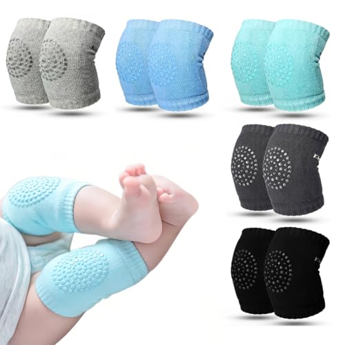 BDEPSTR 5 Paar Baby-Knieschützer zum Krabbeln, Anti-rutsch Baumwolle Baby Knieschoner Krabbelhilfe für Unisex Babys, Baby Knie Socken mit Anti- Rutsch-Noppen