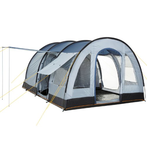CampFeuer Zelt TunnelX für 4 Personen | Grau/Blau | Tunnelzelt mit 3 Eingängen, 5000 mm Wassersäule | Vernähte Bodenplane, Moskitonetz, Sichtschutz | Gruppenzelt, Campingzelt, Familienzelt