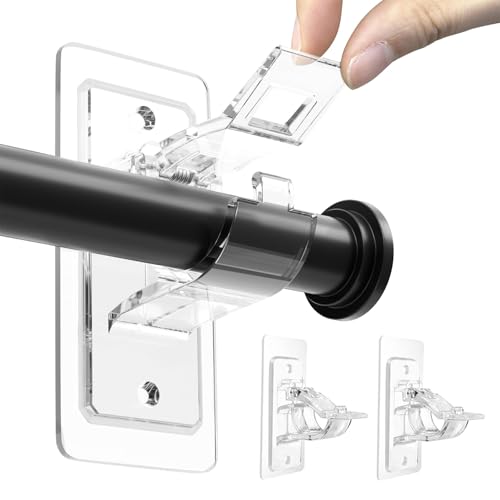 BelleVive 2er-Pack Gardinenstangenhalterungen ohne Bohren, Selbstklebende Gardinenstangenhalter aus PET, verstellbare, nagelfreie Gardinenstangenhaken für Badezimmer und Wohnzimmer