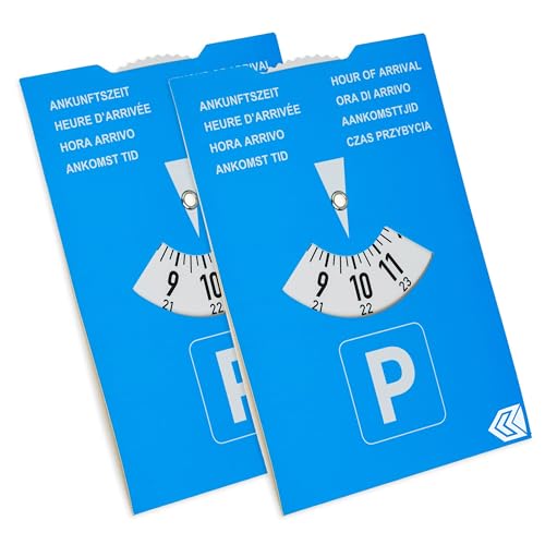 Parkscheibe, 2 Stück, in Blau, aus Papier, doppelseitig einstellbar, Parkuhr mit acht Sprachen, für Auto, LKW, Wohnmobil, Parking Disc Blue, Parkscheiben, Parkkarte, blaue Papier Park Scheibe Karte