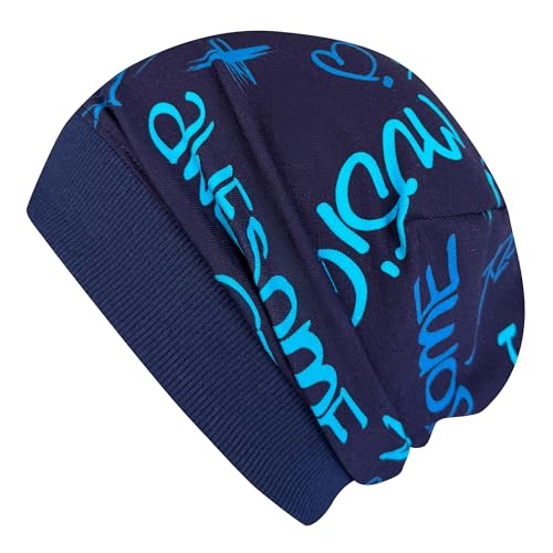 Wollhuhn ÖKO Leichte Mädchen/Jungen Beanie-Mütze Bündchen Elastisch Übergangszeit/Sommer Kinder-Mütze Baumwolle (Öko-Stoffe, Bio) 22222235 (Cool Music Blau, L)