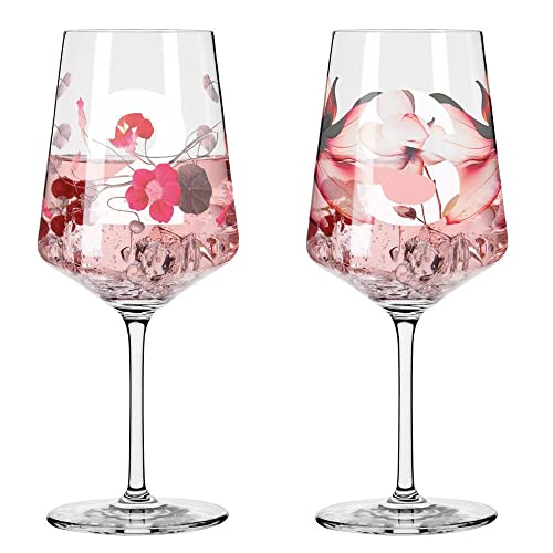 RITZENHOFF 3461002 Aperitifglas 500 ml - 2er Set - Serie Sommersonett Nr. 2, 2 Stück mit Blütenmotiv - Made in Germany