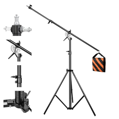 Soonpho 13.2ft/400cm Lampenstativ Lichtstativ 4m Stativ Galgenstativ lichtständer Fotografisches Lichtstativ Kreuzschiene Oberlichtstativ Auslegerarm für Außenaufnahmen und VLOG TikTok