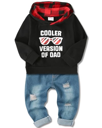 Amissz Babykleidung Set für Baby Jungen Kleidung Outfit, Kinder Jungen Lange Ärmel Brief Print Kapuzenpullover Top + Jeans Hose Bekleidung Rosa 12-18 Monate