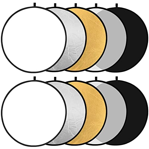 Obeamiu 2 Packen 5 in 1 Reflektor 110cm 43-Zoll Lichtreflektor, Zusammenklappbarer Fotografie Reflektor, mit Tragetasche, durchscheinend Silber Gold Weiß und Schwarz für Studio Fotografie Beleuchtung