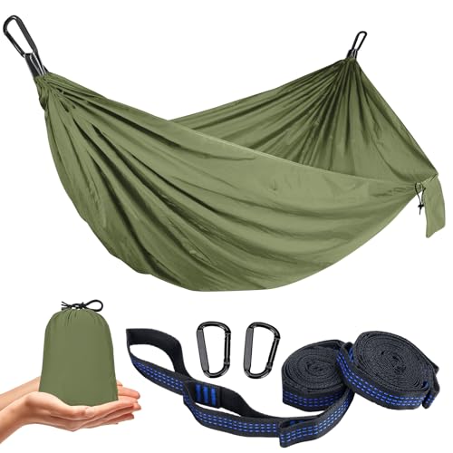 Ultraleicht Hängematte Outdoor 300KG Tragkraft | Reise Hängematte Camping Atmungsaktiv Schnelltrocknendes | Tragbare Fallschirm Nylon Hängematte für Rucksackreisen, Wandern, Garten