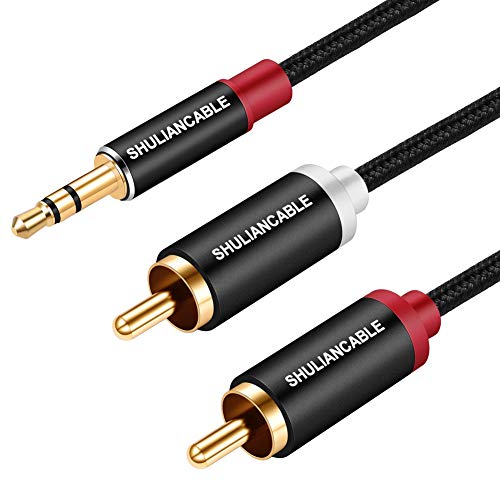 SHULIANCABLE Cinch Kabel,3,5mm Klinke auf 2X RCA Chinch Stecker Y Splitter Cinch auf Klinke Stereo Audio Aux Kabel für Smartphones, MP3, Tablets, Stereoempfänger, Lautsprecher (2M)