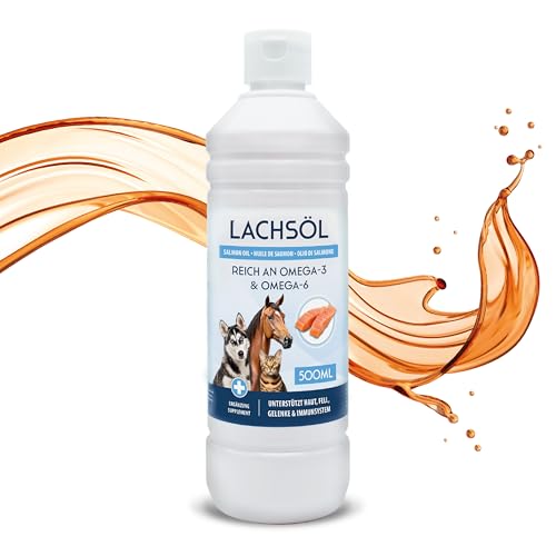 500ml Premium Lachsöl für Hunde, Katzen und Pferde | Reich an Omega 3 & 6 Fettsäuren - 100% Natürliches Fischöl im 0,5 Liter Gebinde