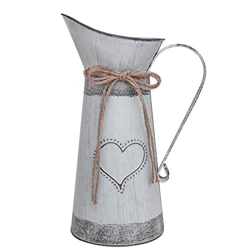 Soyizom Vintage Metall Milch kann Krug, rustikale Primitive Krug Vase mit herzförmigen und Rope Design für Hochzeitsfeier Dekoration (grau-blau Krug)