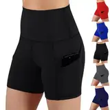 Radlerhose Damen Kurze Shorts Bauchweg Sporthose Leggings Blickdicht High Waist Shorts Elastisch Unterhosen Fitness Hotpants Sommer Boxershorts Leggins Unterhosen Fitness Hotpants mit Tasche