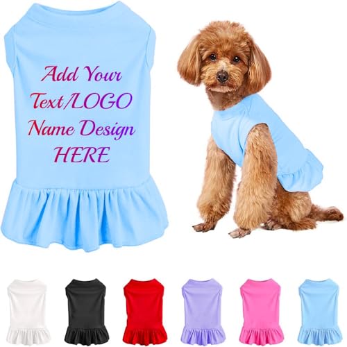 Individuelle Haustier-T-Shirts, personalisierte Druck Name/Foto/Logo Text für Hunde atmungsaktiv Haustier Weste Kleidung Sommer Kleidung Pullover für Haustier Welpen Katzen Kätzchen (Dress)