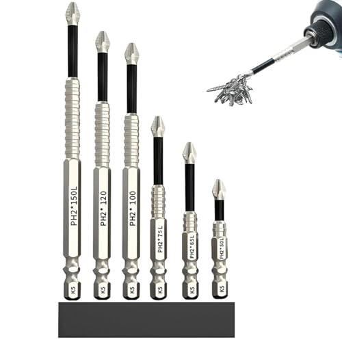 6 Stück Tidepick High-Magnetic Screwdriver Drill Bit Set, Lagonshop Hochmagnetischer Schraubendreher-Bohrer-Satz, Magnetisch Schraubendreher Bit Satz, Anti-Rutsch Phillips Bits für Elektrobohrer (B)