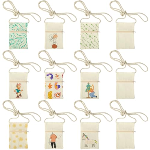 12 Stück stoffbeutel bemalen kinder Beige Stofftaschen zum Bemalen Brustbeutel Kinder 18 x 12 cm Taschen zum Bemalen für Party Geschenk Geburtstagsfeier