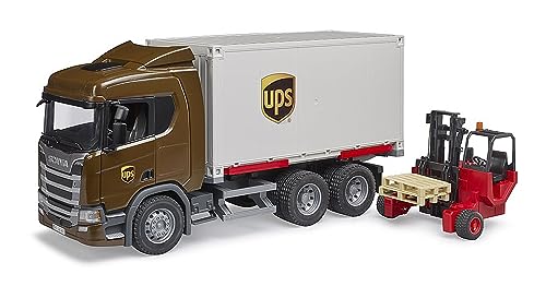 bruder 03582 - Scania Super 560R UPS Logistik LKW mit Mitnahmestapler - 1:16 Fahrzeuge, Paketzusteller, Spedition, Stapler, Transporter, Spielzeug ab 4 Jahre
