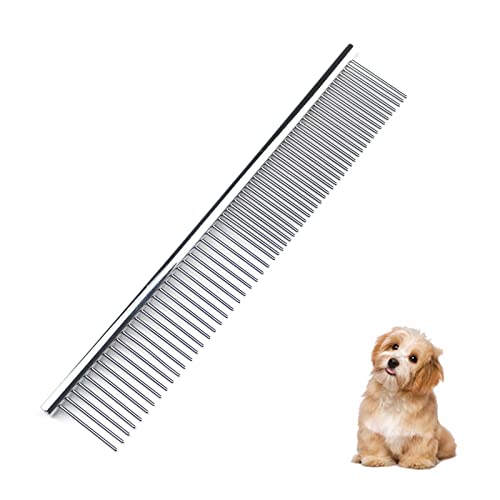 lumcov Hundekämme 2-in-1 Edelstahl Haustier Kamm,Haustier Stahlkamm mit abgerundeten Enden Edelstahlzähne,zum Entfernen von Verwicklungen und Knoten(6.7inch) Silver