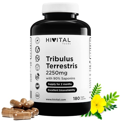 Tribulus Terrestris 2250 mg. 180 vegane Kapseln für eine 2-monatige Kur. Natürlicher Extrakt mit 90% Saponinen mit hohem Wirkstoffgehalt. Hergestellt von HIVITAL